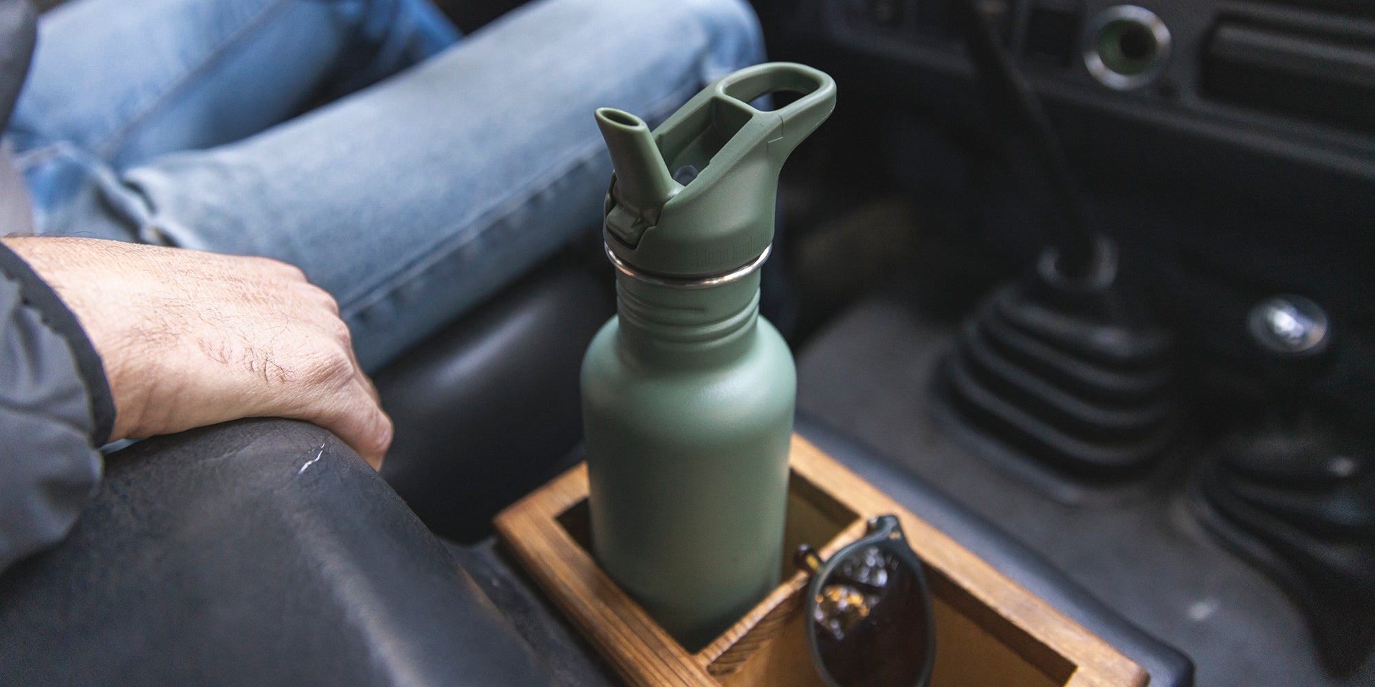 Water bottle in car cupholder