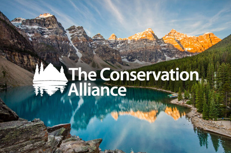 The Conservation Alliance logo on mountain background