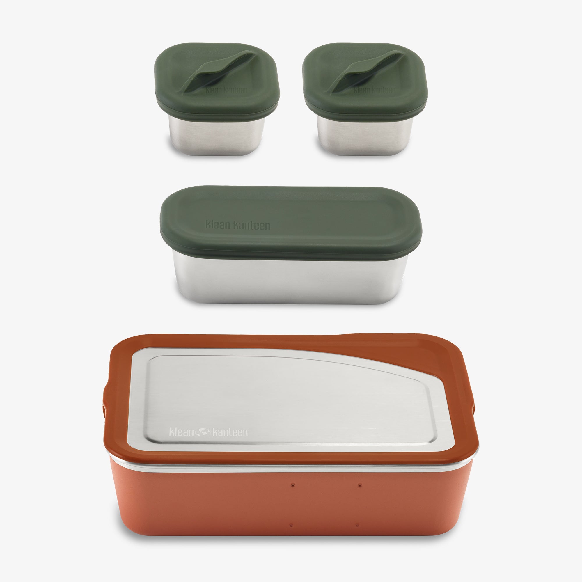 Set of food storage containers with lids on a white background