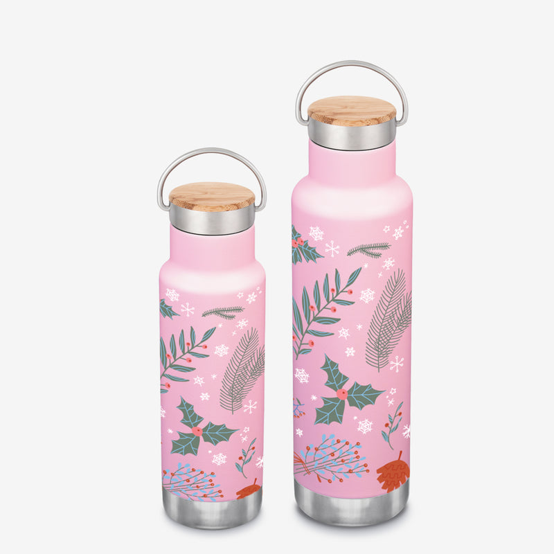 Insulated Water Bottle with Winter and Holiday Graphics - Holly
