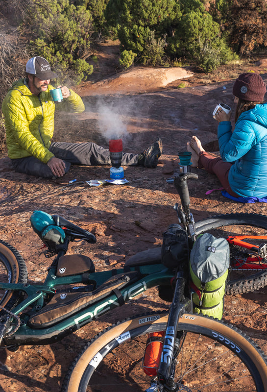 12oz Camp Mug - Couple Drinking Coffee and Bike Camping