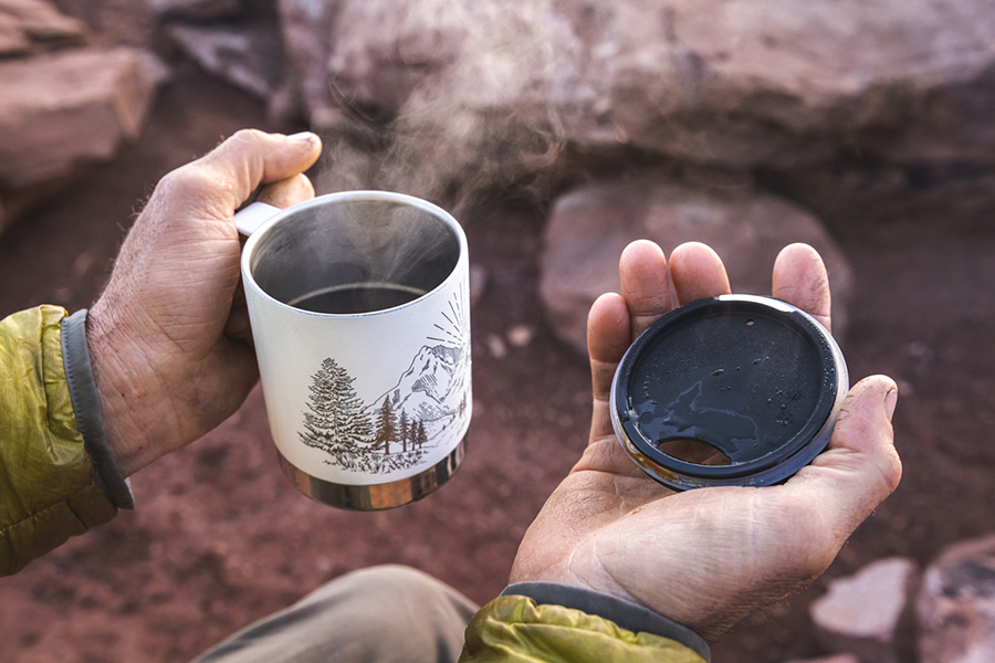 Insulated Camping Mug with Coffee and Lid