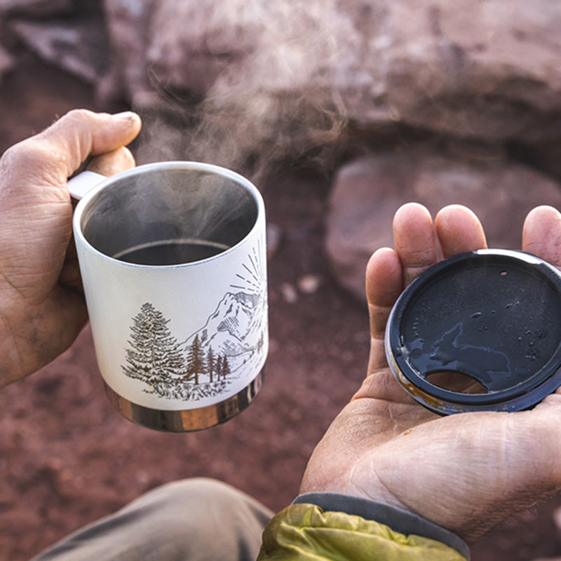 camp coffee mug with lid off