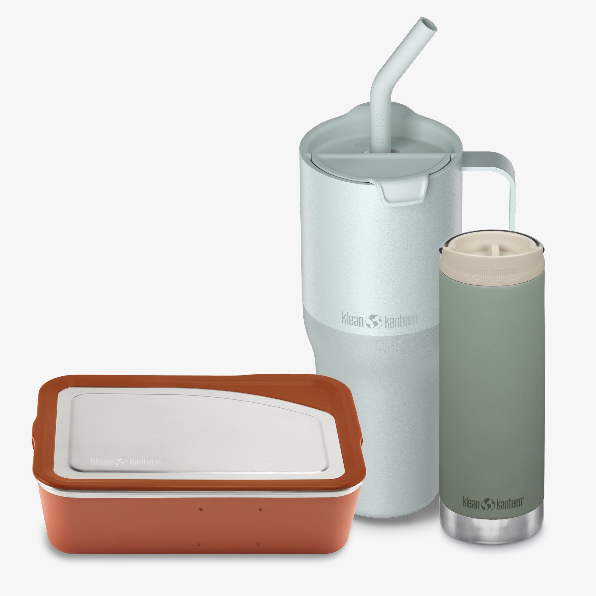 Set of reusable containers with a white background