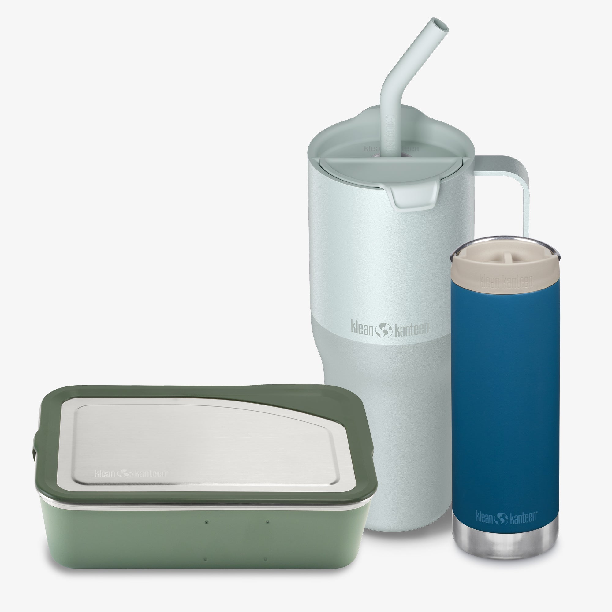 Set of insulated containers with a white background