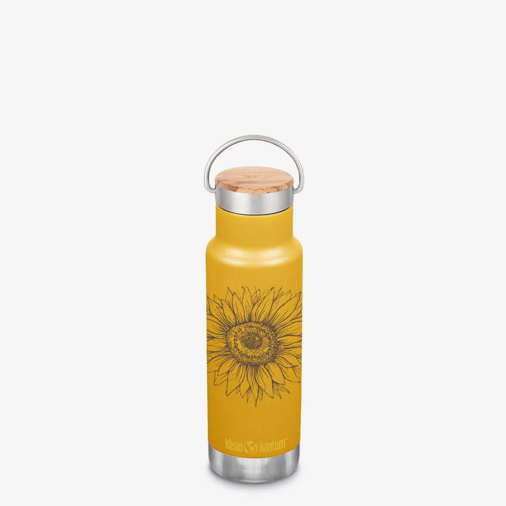 Klean Kanteen 12oz Insulated Classic Bottle w/ Bamboo Cap Sunflower 1010919