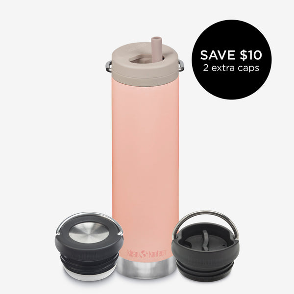 20oz Water Bottle Bundle with 3 caps - Peach Parfait