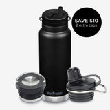 32oz water bottle bundle with 3 caps - black