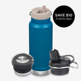 32oz water bottle bundle with 3 caps - blue