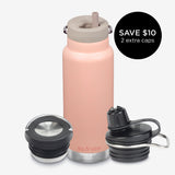 32oz water bottle bundle with 3 caps - peach