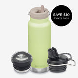 32oz water bottle bundle with 3 caps - lime green