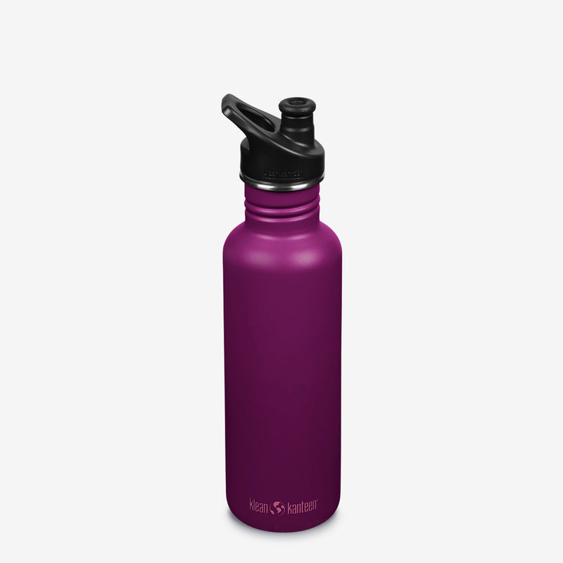 Klean Kanteen Water Bottle, Classic, Sport Cap, 27 Ounce Purple Potion