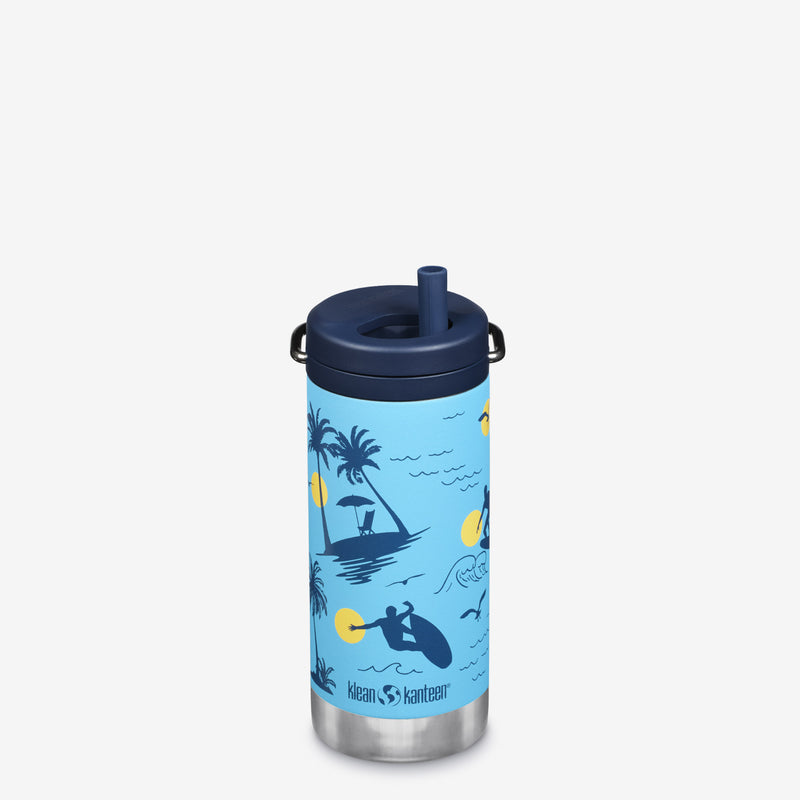 12 oz Insulated Water Bottle with Straw Lid - Surfer design